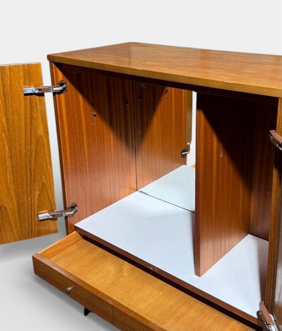 Furniture Teak And Steel Drinks Cabinet Cocktail Cabinet Mid Century Hair Pin Legs C1970s photo