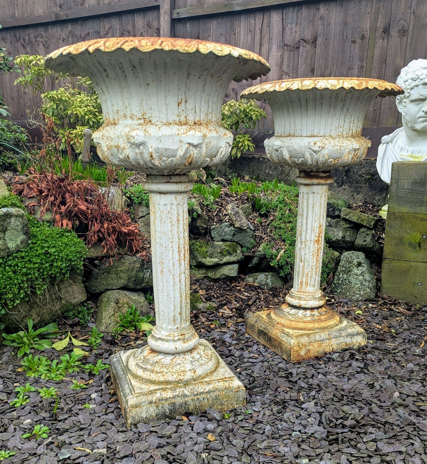 19th Century Unusual Cast Iron Campana Urn Jardinieres Delivery  Available 0265.