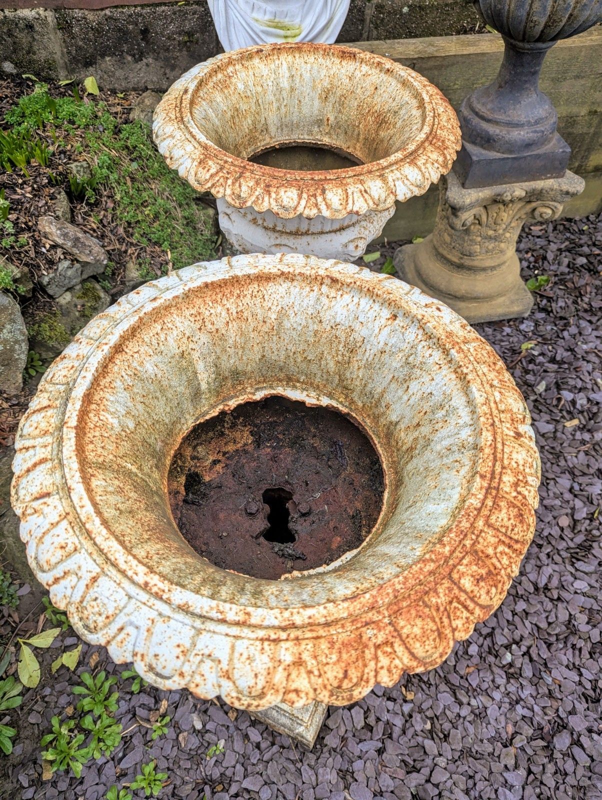 Garden Decor 19th Century Unusual Cast Iron Campana Urn Jardinieres Delivery  Available 0265. photo