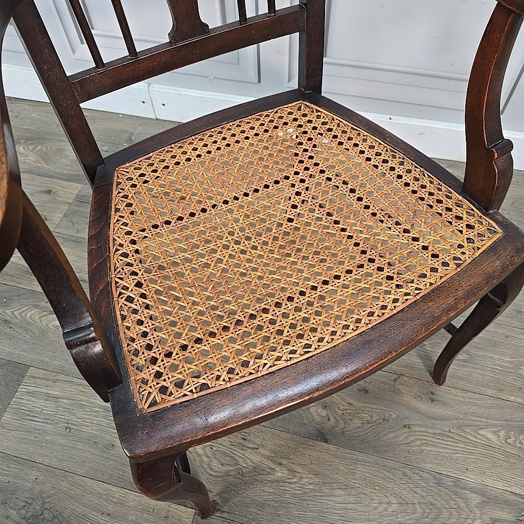 Antique Mahogany Elbow Chair Cane Seat Armchair – Georgian / Edwardian Style photo Furniture