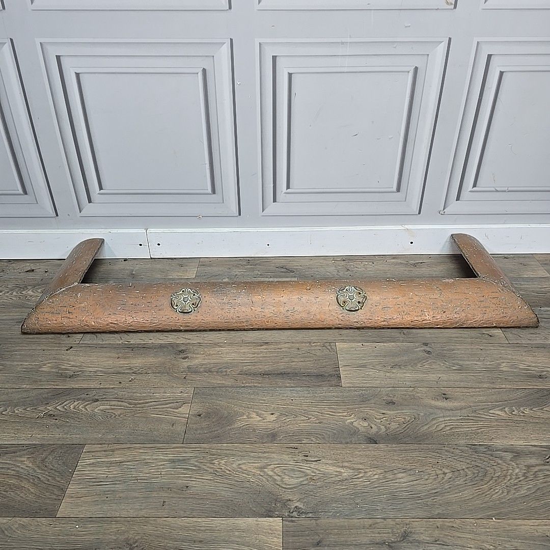 Antique Copper Fire Fender Arts & Crafts Hearth Kerb Rosette Decoration photo Home Fixtures