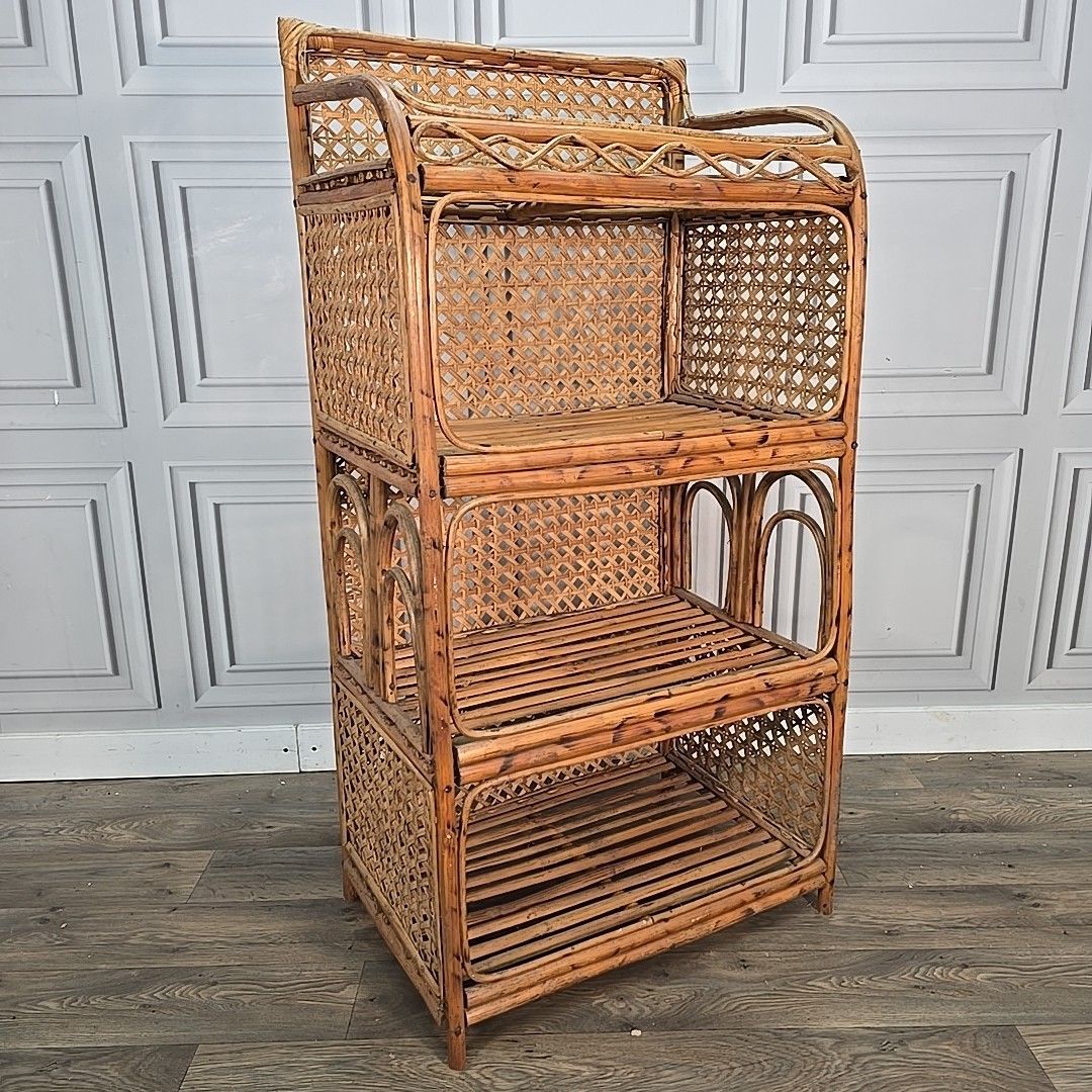 Retro Vintage Bookcase Rattan & Wicker Shelving Unit – Boho Cane Mid Century Mcm