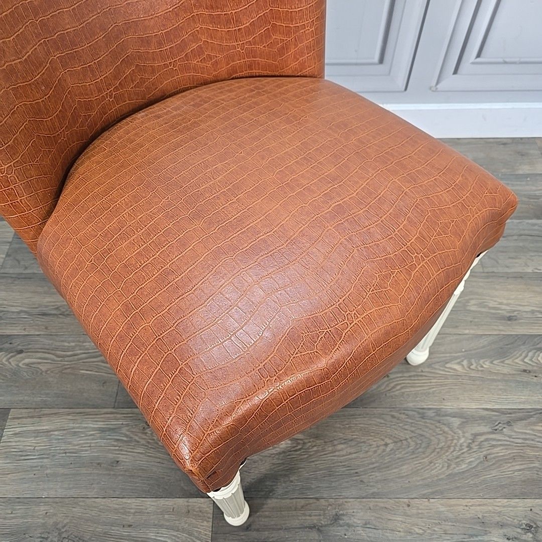 Retro Vintage Side Chair Faux Leather Upholstered – Croc Effect Vinyl Seat photo vinterior