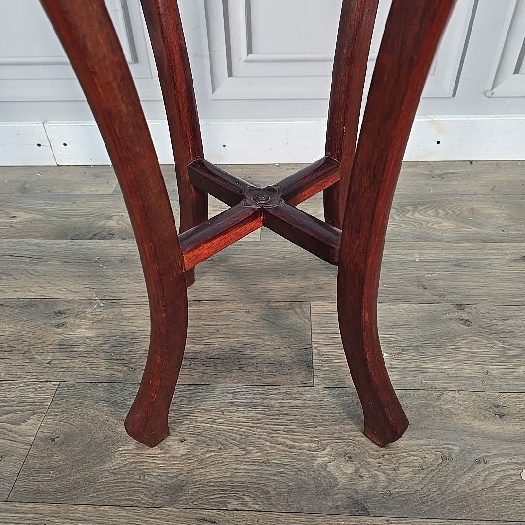 Vintage Oriental Plant Stand Chinese Carved Hardwood – Floral Jardinière Table photo vintage