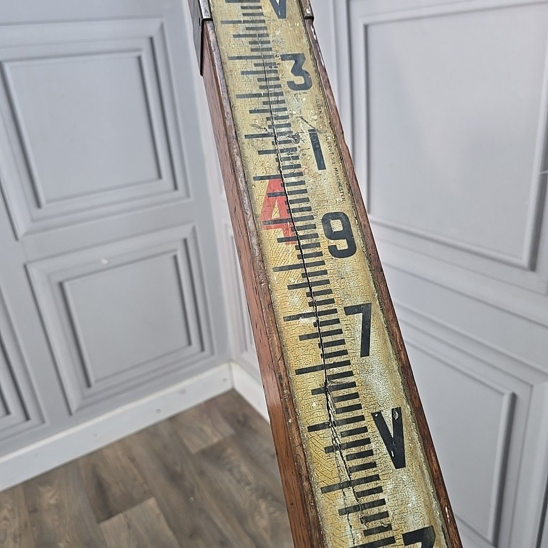 photo vintage Antique Wood & Brass Surveyor’s Rod Measuring Staff – Halden & Co Of Manchester