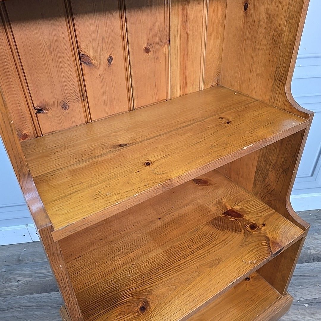 Retro Vintage Waterfall Bookcase Solid Wood Pine Rustic Farmhouse Shelving Unit photo vinterior