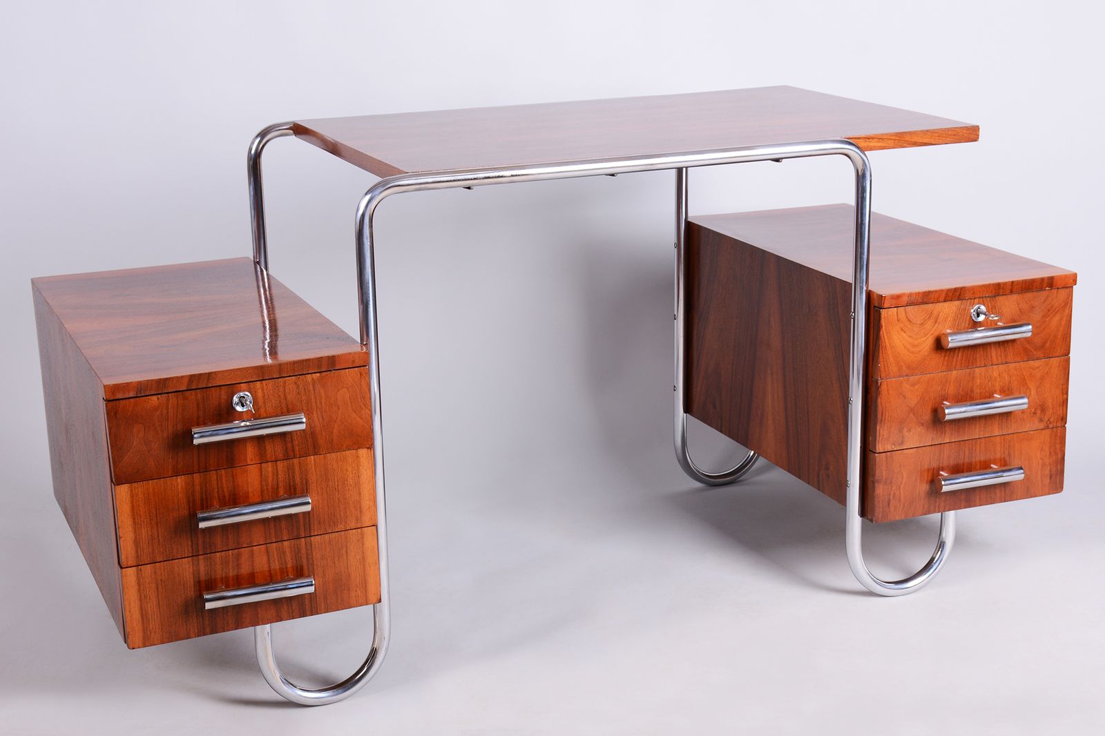 Restored Bauhaus Writing Desk, By A. Lurcat For Kovona, Walnut, Czech, 1920s