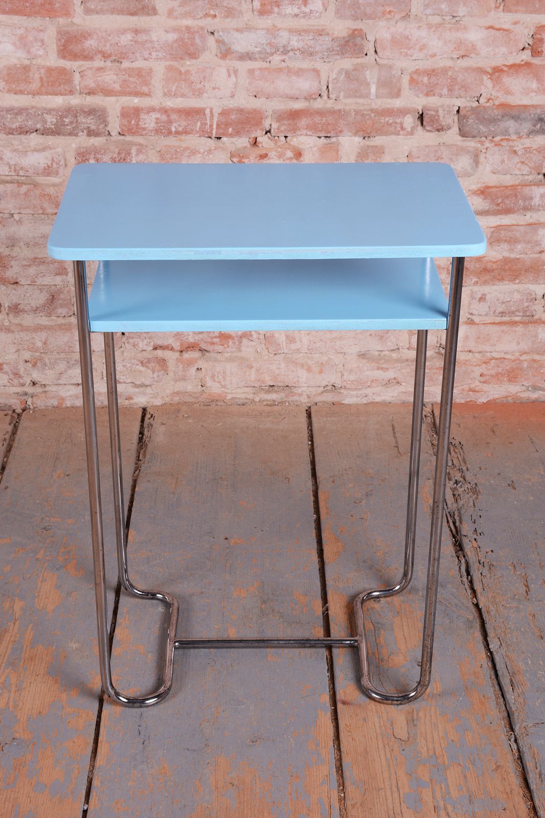 Restored Bauhaus Side Table, By Mücke Melder, Wood, Chrome, Czech, 1930s photo Furniture