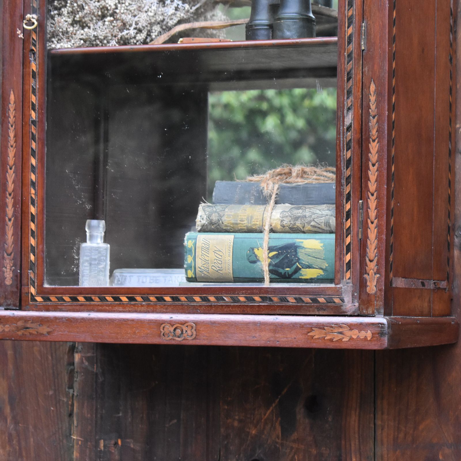 Antique Georgian French Walnut Inlaid Mirrored Bathroom Kitchen Display Cabinet photo vinterior