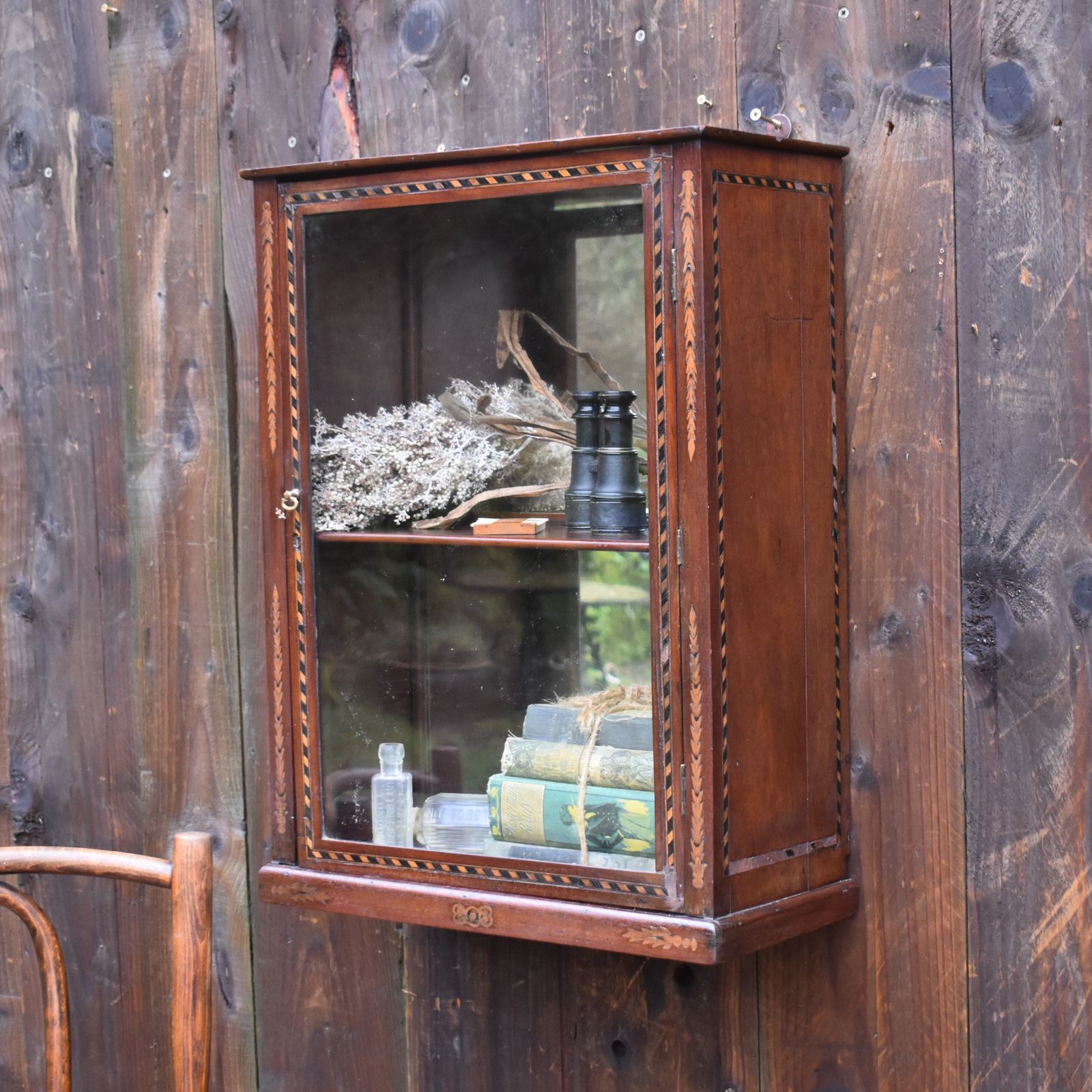 Antique Georgian French Walnut Inlaid Mirrored Bathroom Kitchen Display Cabinet photo buy