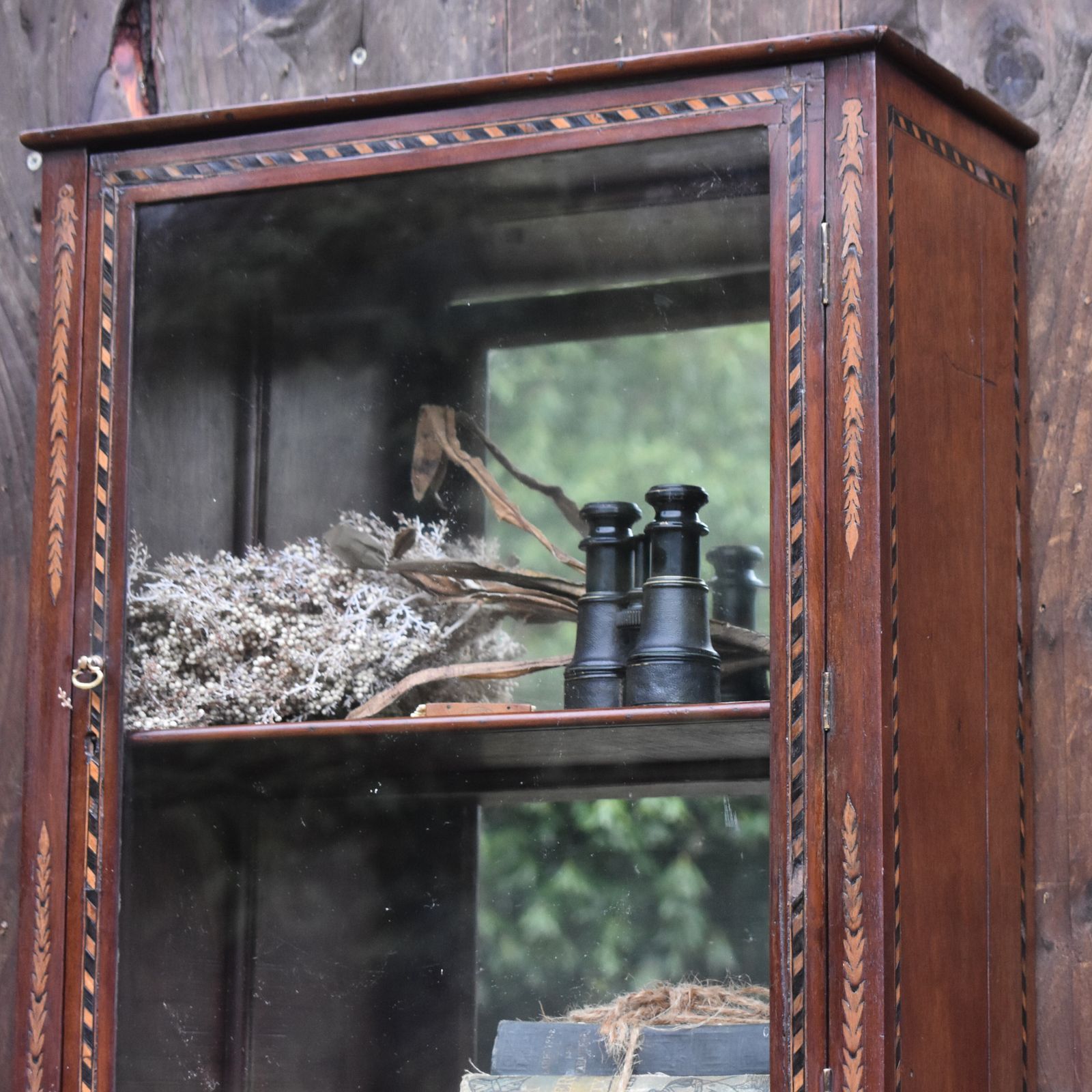 photo for sale Antique Georgian French Walnut Inlaid Mirrored Bathroom Kitchen Display Cabinet