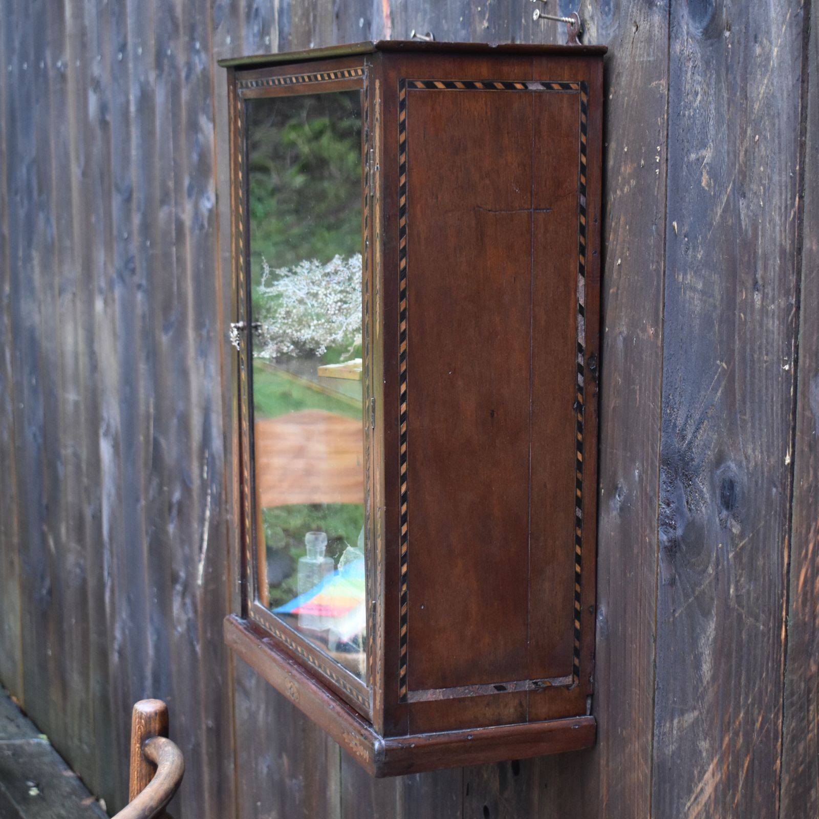 Furniture Antique Georgian French Walnut Inlaid Mirrored Bathroom Kitchen Display Cabinet photo
