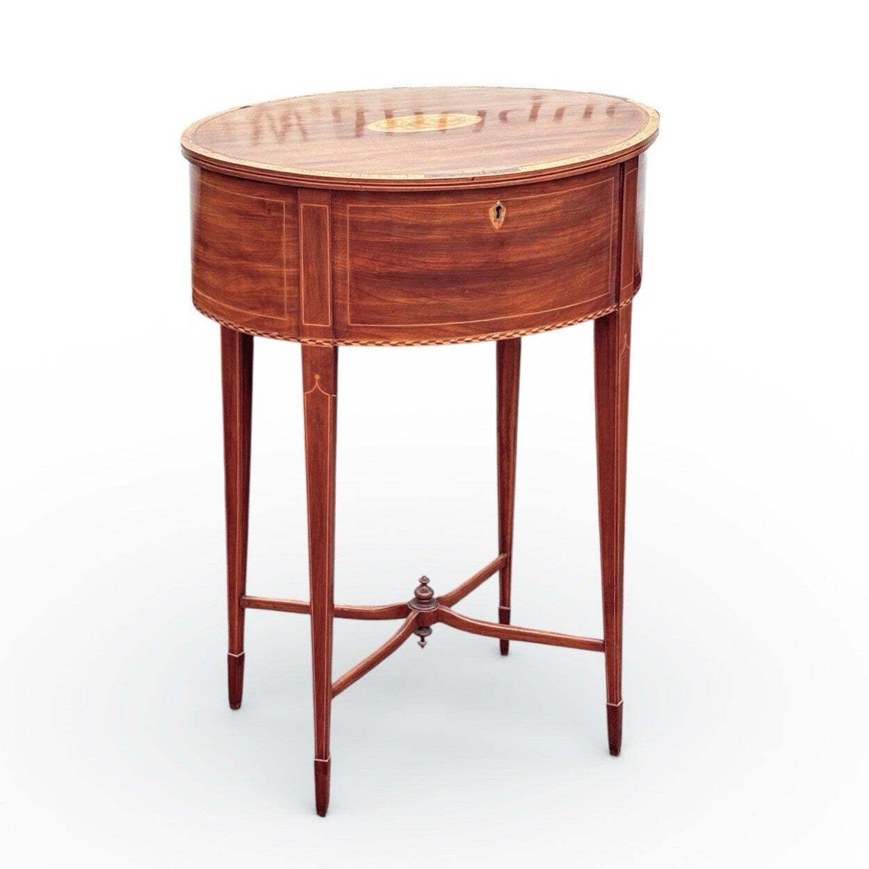 Sheraton Revival Inlaid Satinwood Side Table, Lamp Table, Work Box, On Castors.