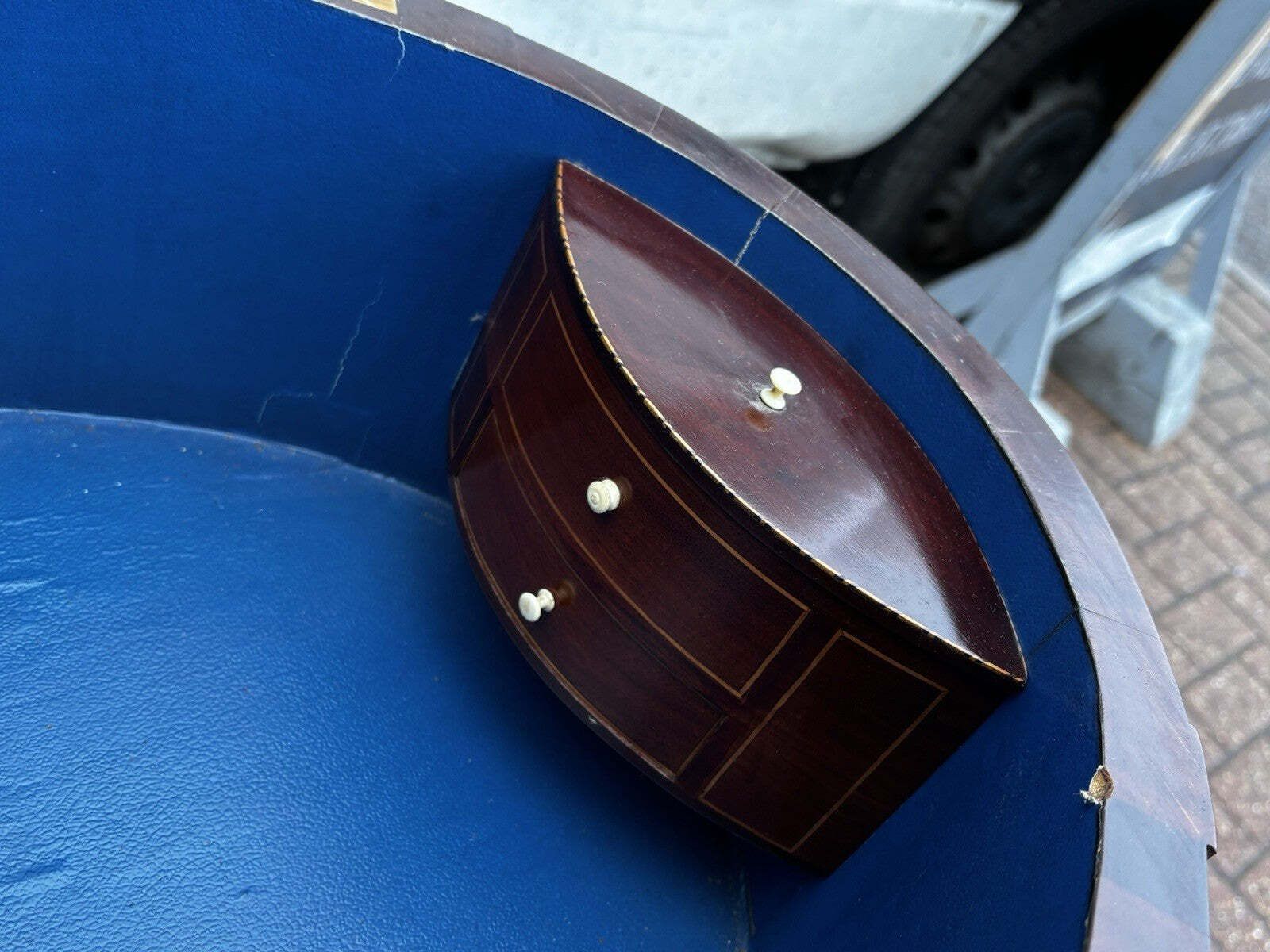 Sheraton Revival Inlaid Satinwood Side Table, Lamp Table, Work Box, On Castors. photo buy