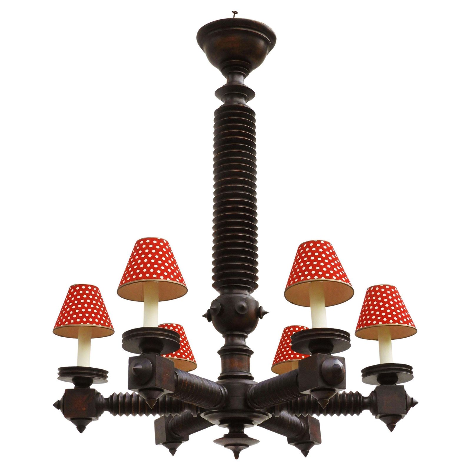 Monumental Charles Dudouty Brutalist Six Arm Chandelier C1940s France