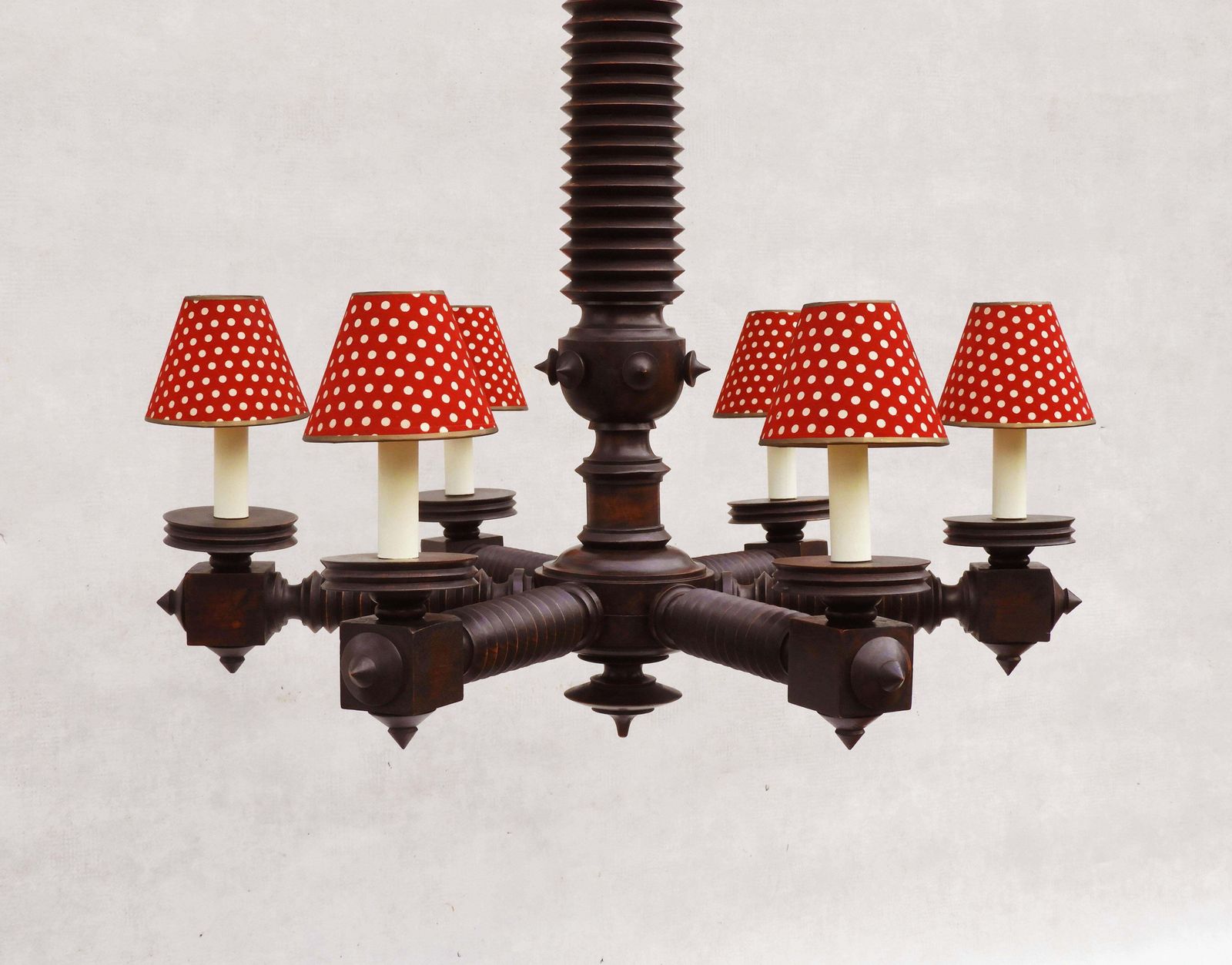 photo for sale Monumental Charles Dudouty Brutalist Six Arm Chandelier C1940s France