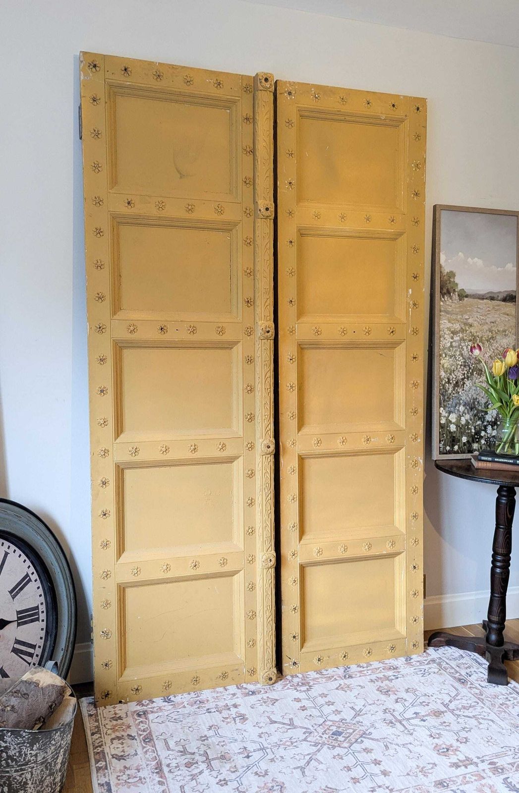 2 X Tall, Rustic, Reclaimed, Yellow Indian Doors (Sold As A Pair) photo furniture