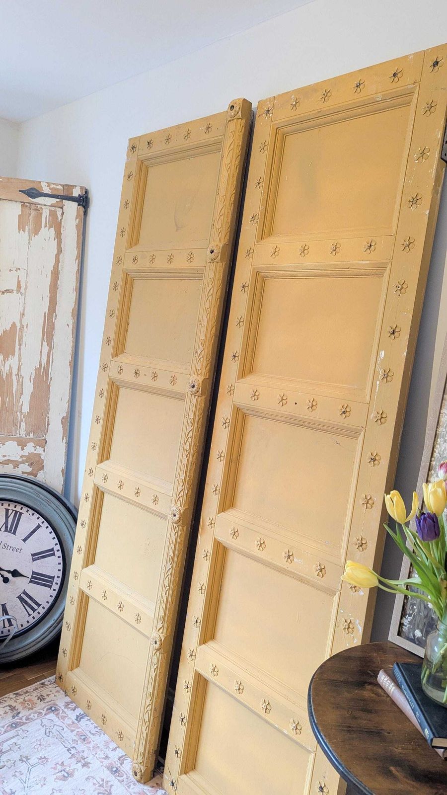 2 X Tall, Rustic, Reclaimed, Yellow Indian Doors (Sold As A Pair) photo for sale