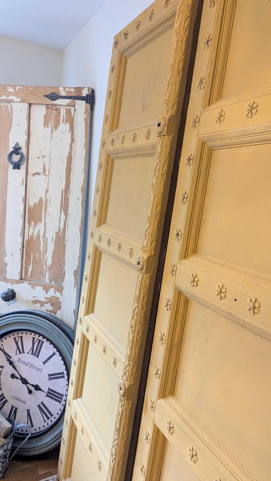 2 X Tall, Rustic, Reclaimed, Yellow Indian Doors (Sold As A Pair) photo 399.0