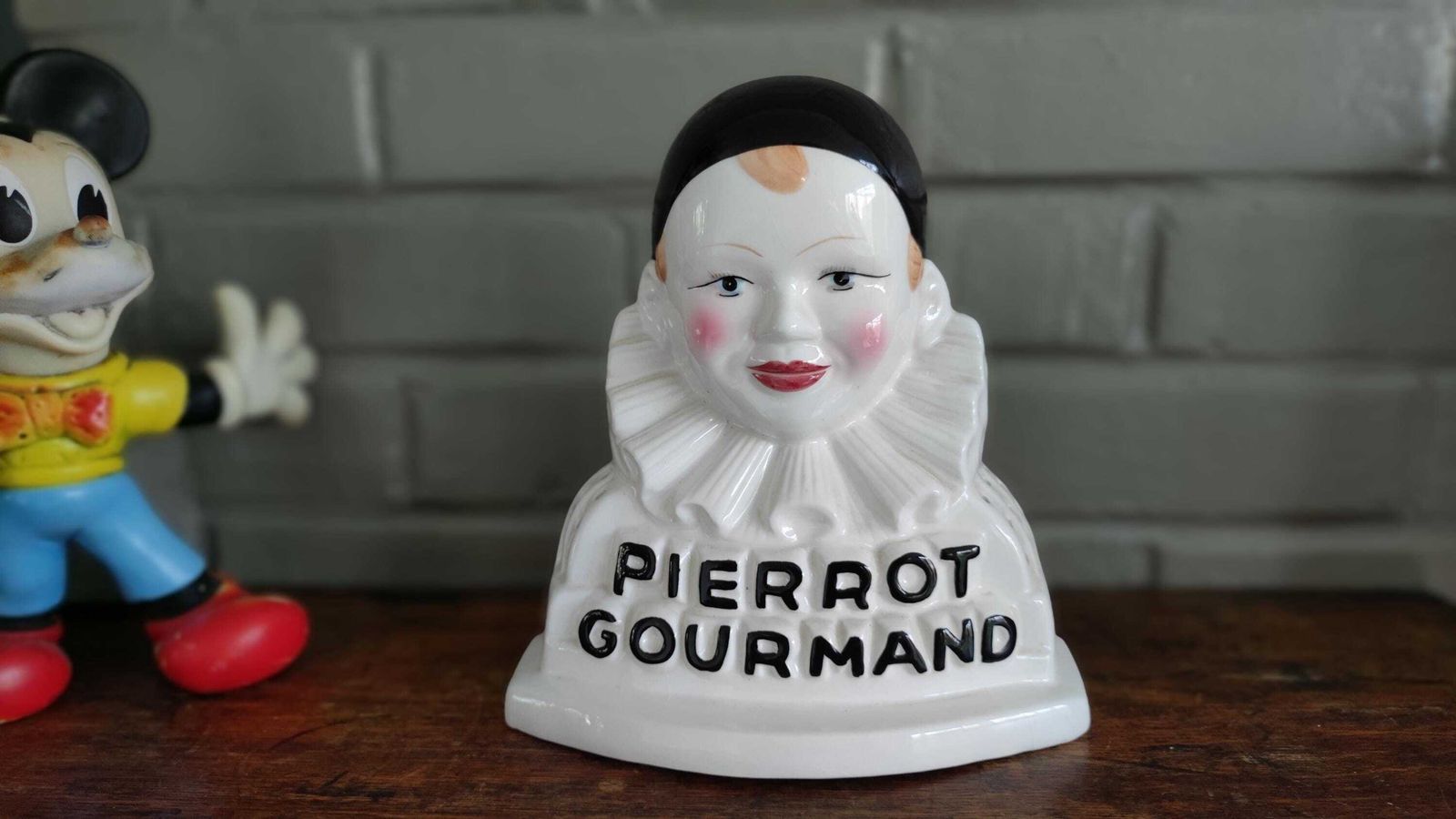 French Ceramic Pierrot Gourmand Lollipop Stand, Clown Bust, 1970s photo for sale