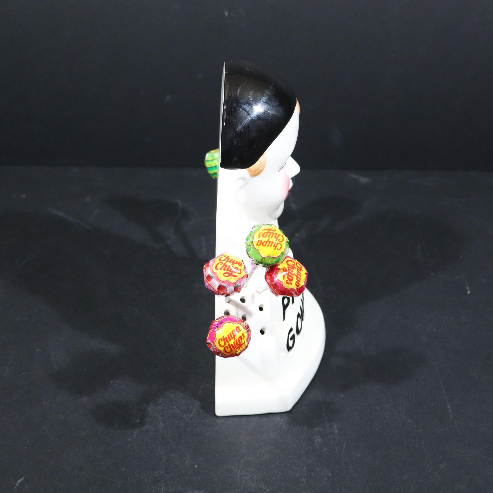 Art French Ceramic Pierrot Gourmand Lollipop Stand, Clown Bust, 1970s photo
