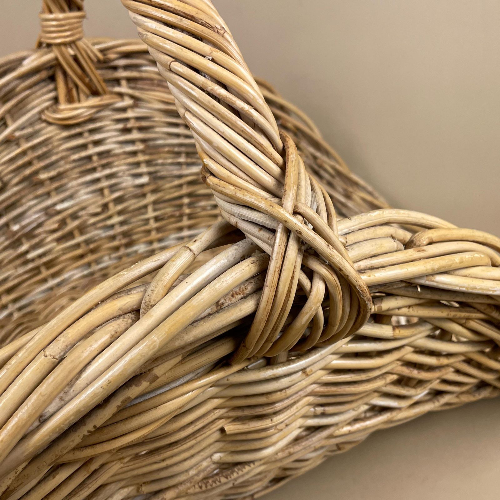 Wicker Log Basket Low Handled Rustic Firewood Flower Basket Storage Home Decor Woven Willow Farmhouse Country Basket photo vintage