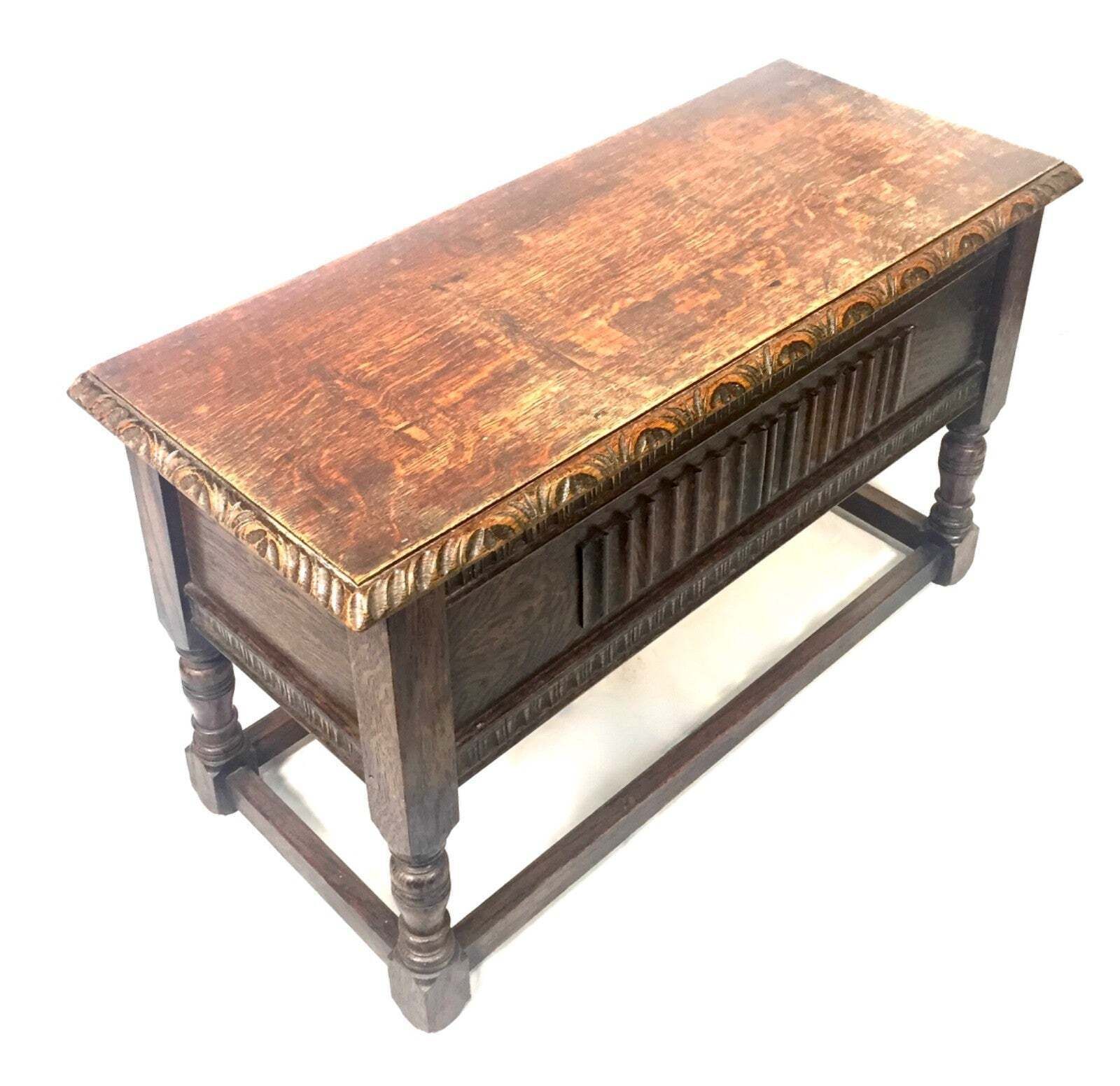 Antique Wooden Oak Carved Blanket Box / Coffer On Legs Arts & Crafts C.1930 photo furniture