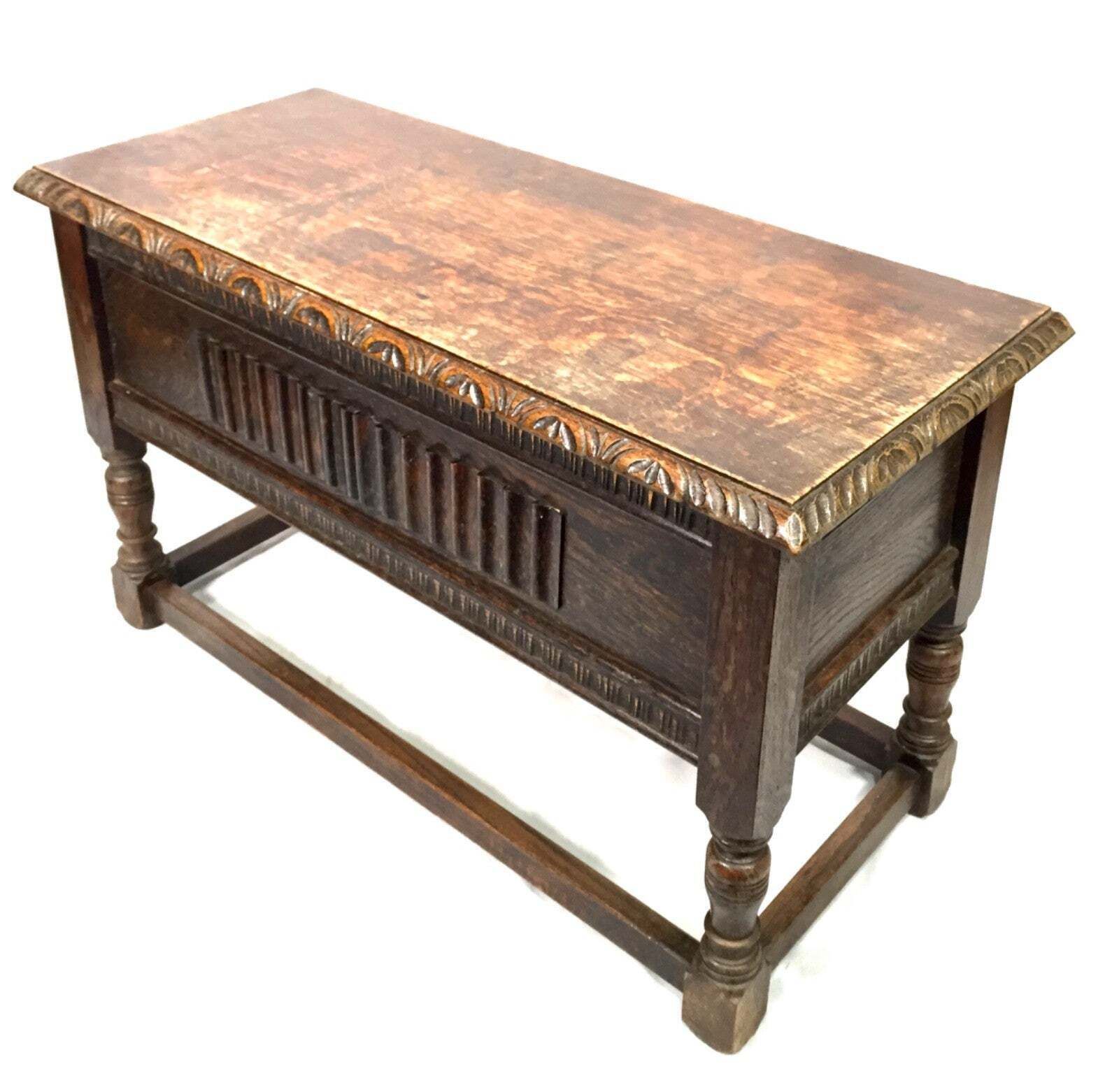 Antique Wooden Oak Carved Blanket Box / Coffer On Legs Arts & Crafts C.1930 photo Furniture