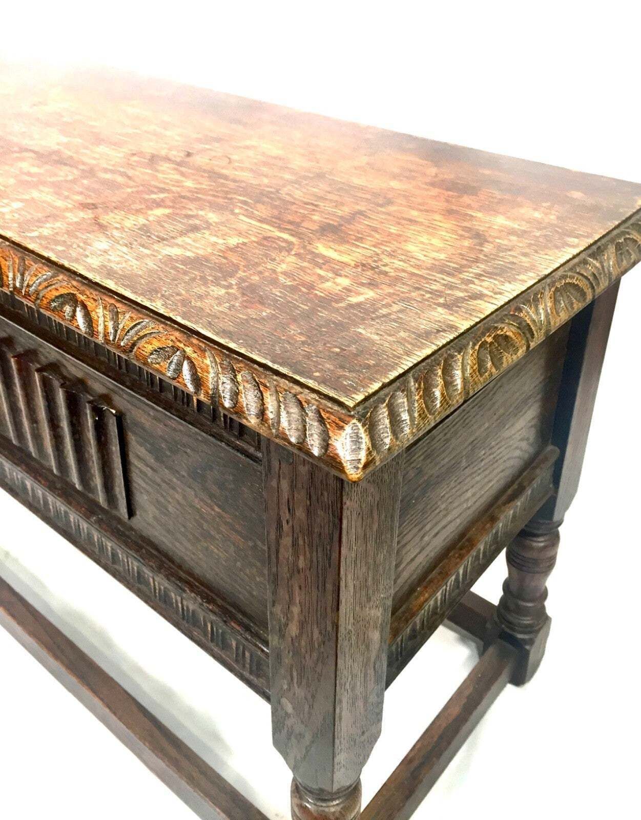 Antique Wooden Oak Carved Blanket Box / Coffer On Legs Arts & Crafts C.1930 photo vintage
