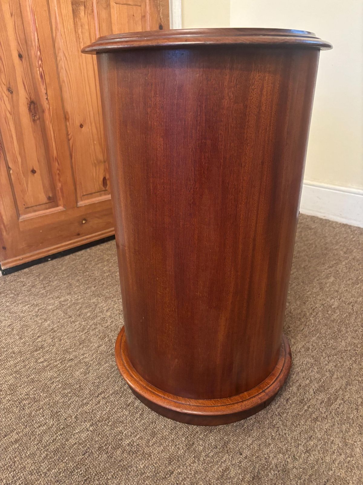 Antique Victorian Solid Mahogany Cylindrical Pot Bedside Cupboard Marble Top photo for sale