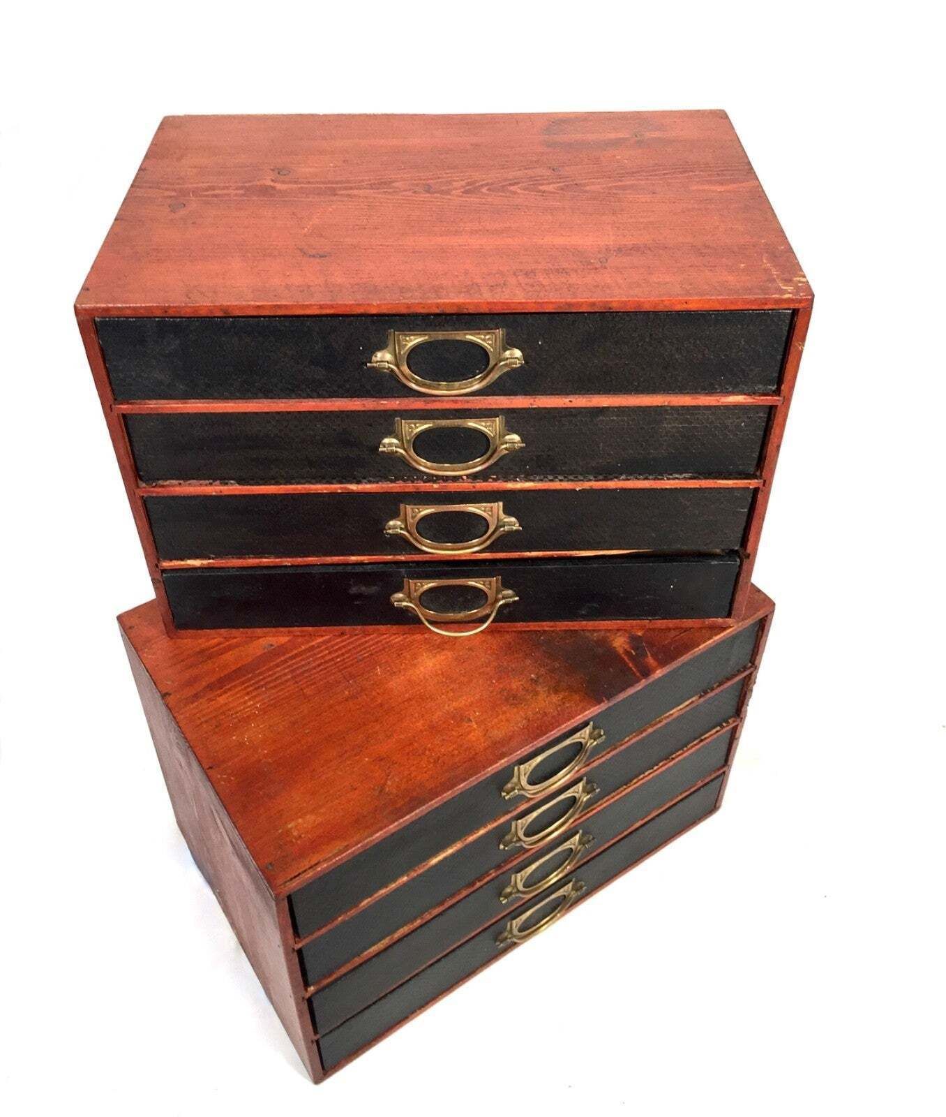 photo for sale Antique Pair Of 'Advance Library' Wooden Drawers / Desktop Filling Box C.1920