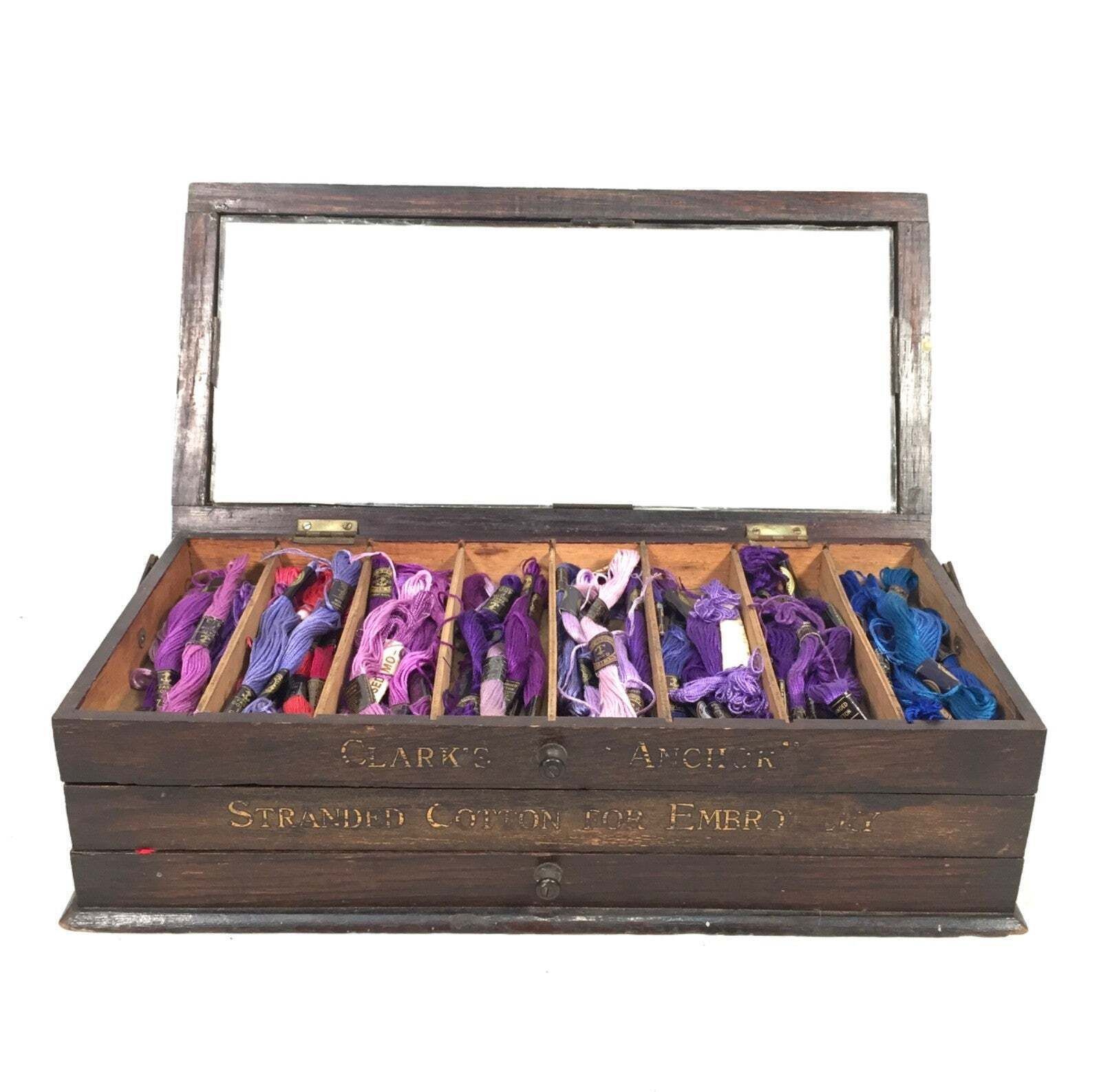 Antique Haberdashery Shop Display Clark's Anchor Cotton Cantilever Sewing Box photo vintage