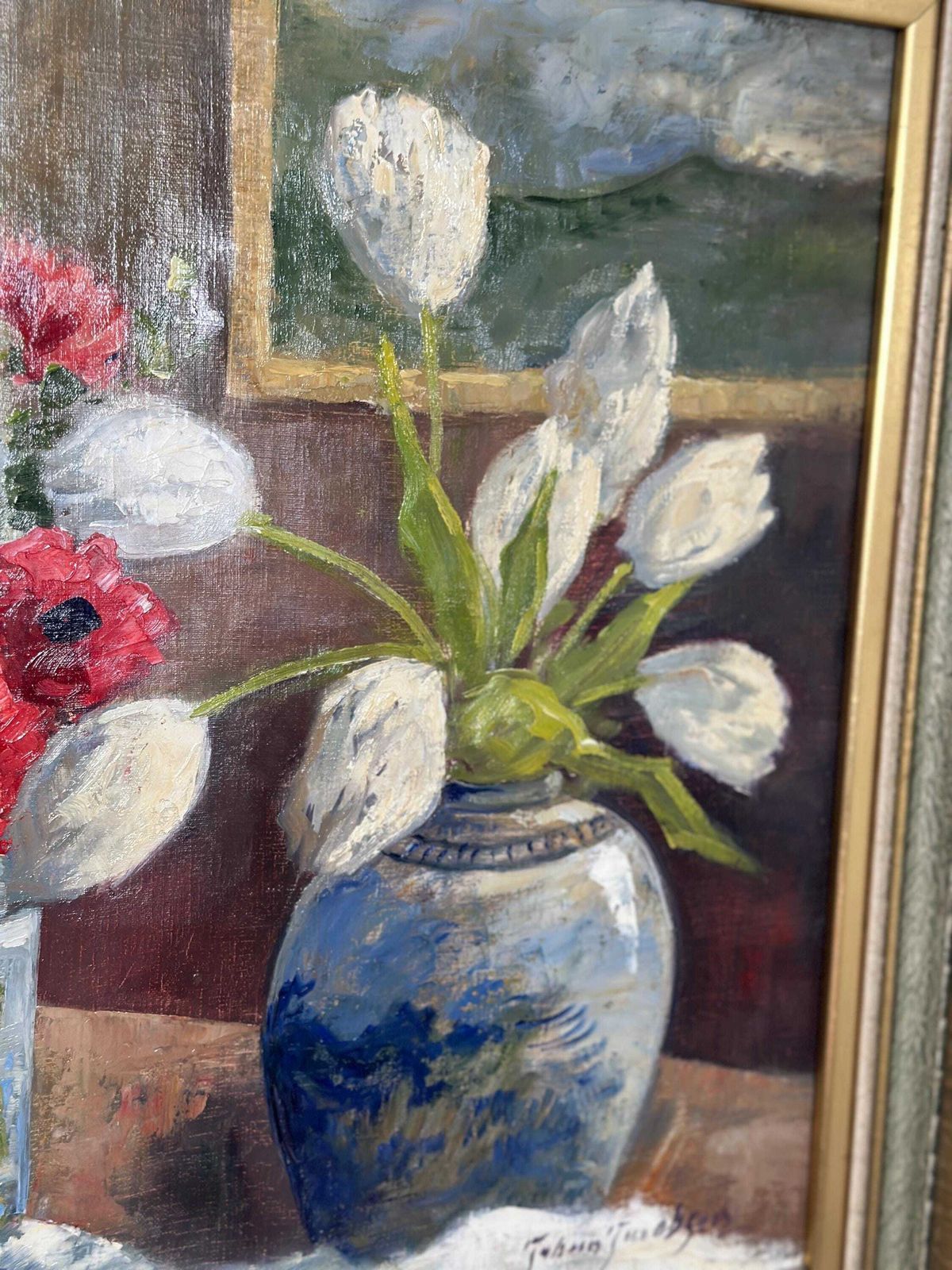 Original Early Century Swedish Oil On Canvas – "Tulips And Poppies" By Johan Jacobsson – Vintage & Framed 68 × 80 Cm (26.8" × 31.5") photo 415.0