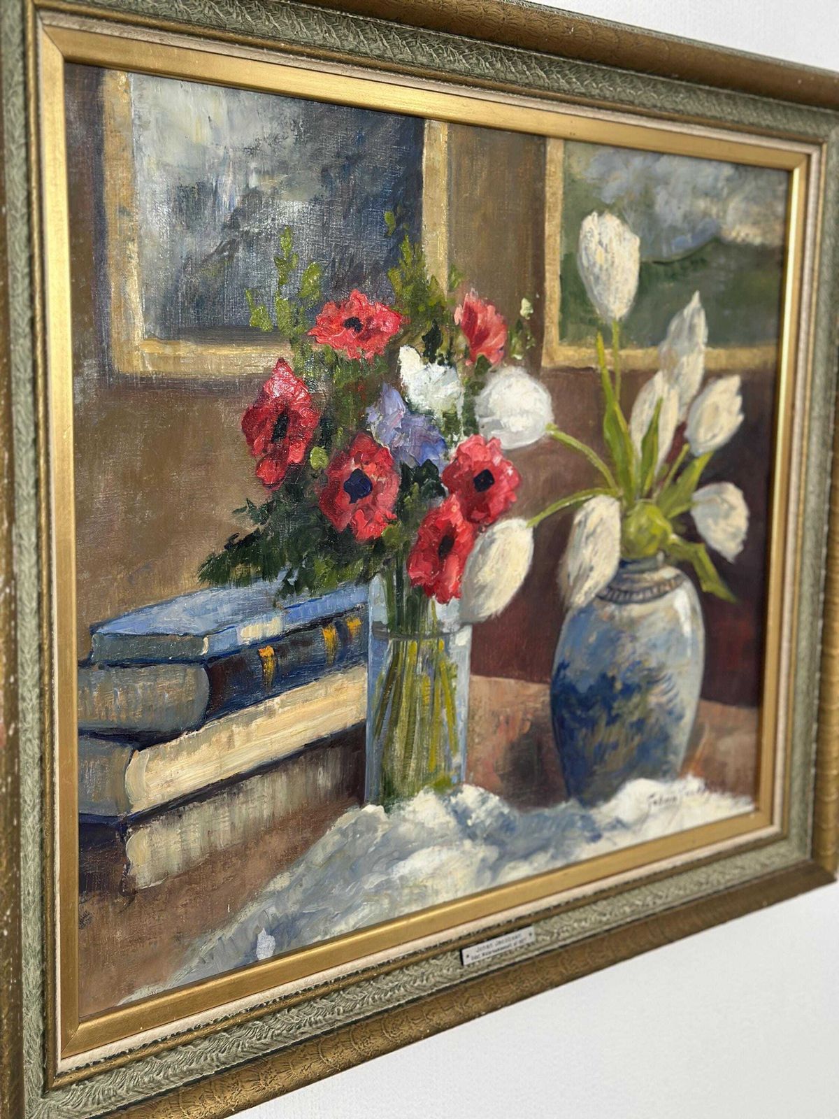 photo vinterior Original Early Century Swedish Oil On Canvas – "Tulips And Poppies" By Johan Jacobsson – Vintage & Framed 68 × 80 Cm (26.8" × 31.5")