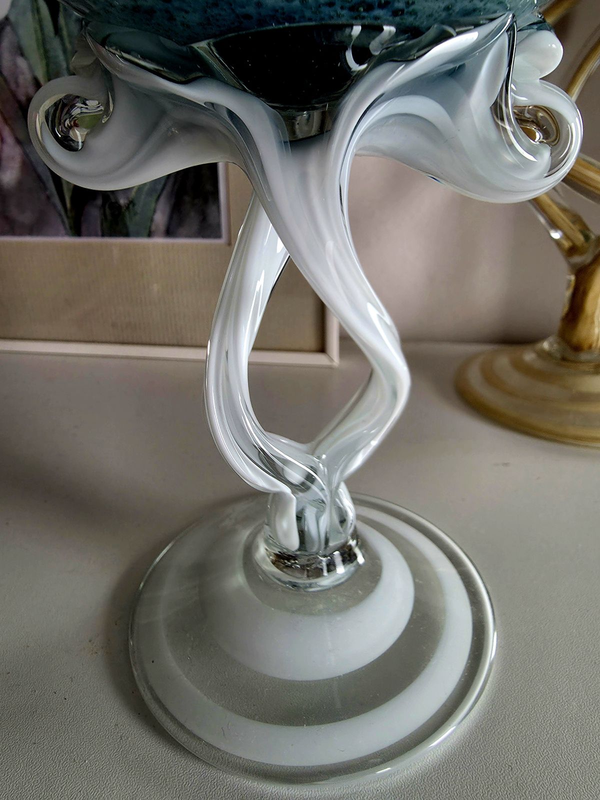 1970's Polish Glass Art 'Jellyfish' Bowl By Josefina Glassworks In Krosno photo Home Decor