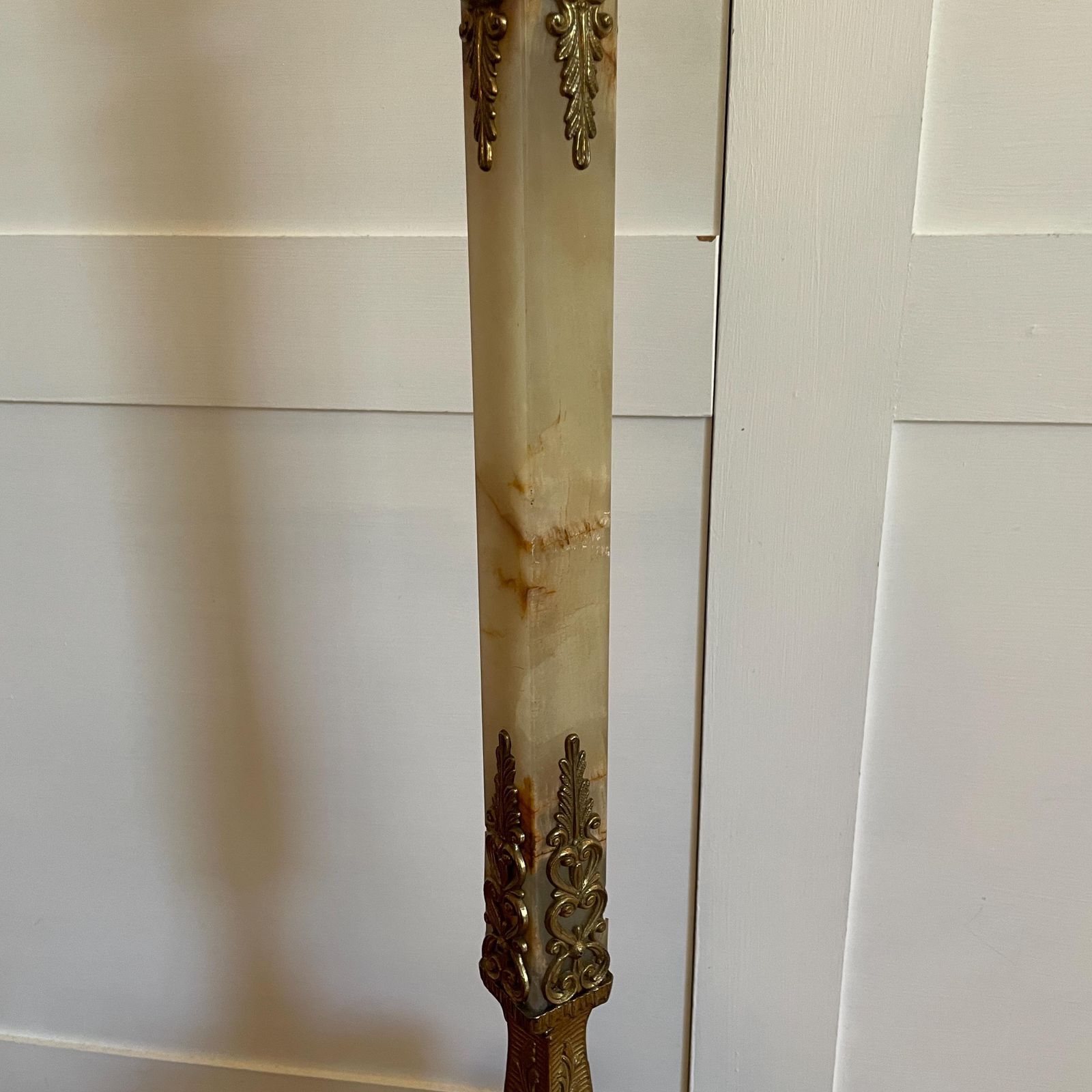 1150.0 Italian Hollywood Regency Style Hall Tree Stand Standing Coat Hat Rack Marble Onyx Brass Entryway Decor Mid Century C.1960s photo