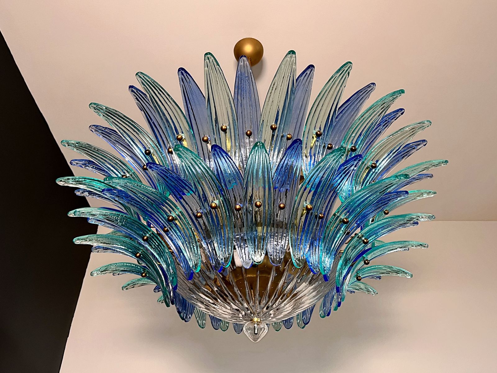 2015.0 Murano Chandelier Original Palmette, Two Levels, 82 Blue And Turquoise Glasses Clear Glasses photo