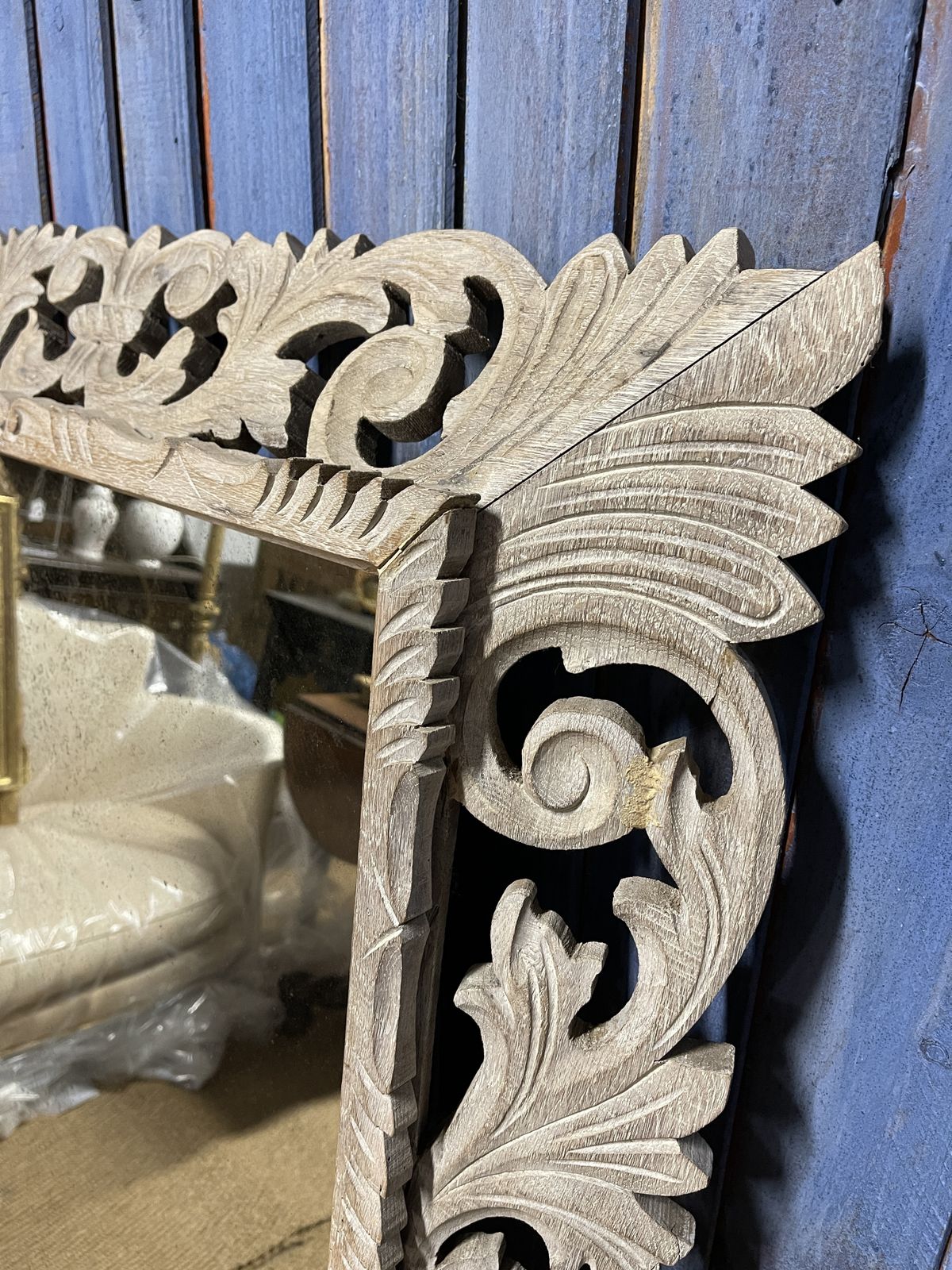 19th Century Italian Large Carved Oak Limed Mirror photo for sale