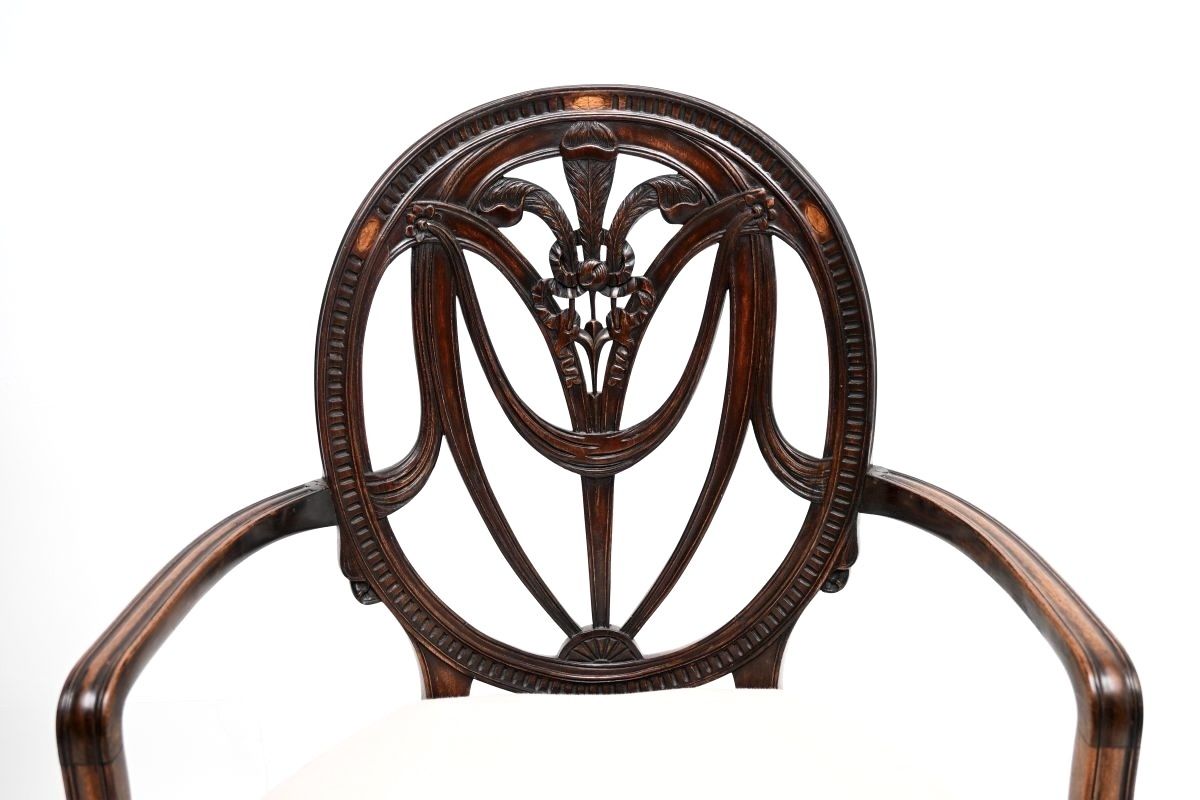 Pair Of Antique Edwardian Inlaid Mahogany Carver Armchairs photo Furniture