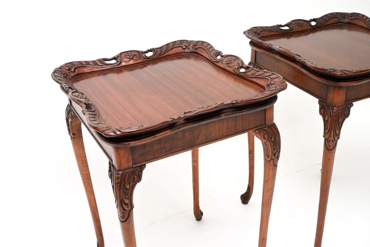 Pair Of Antique Mahogany Tray Top Side Tables photo Furniture