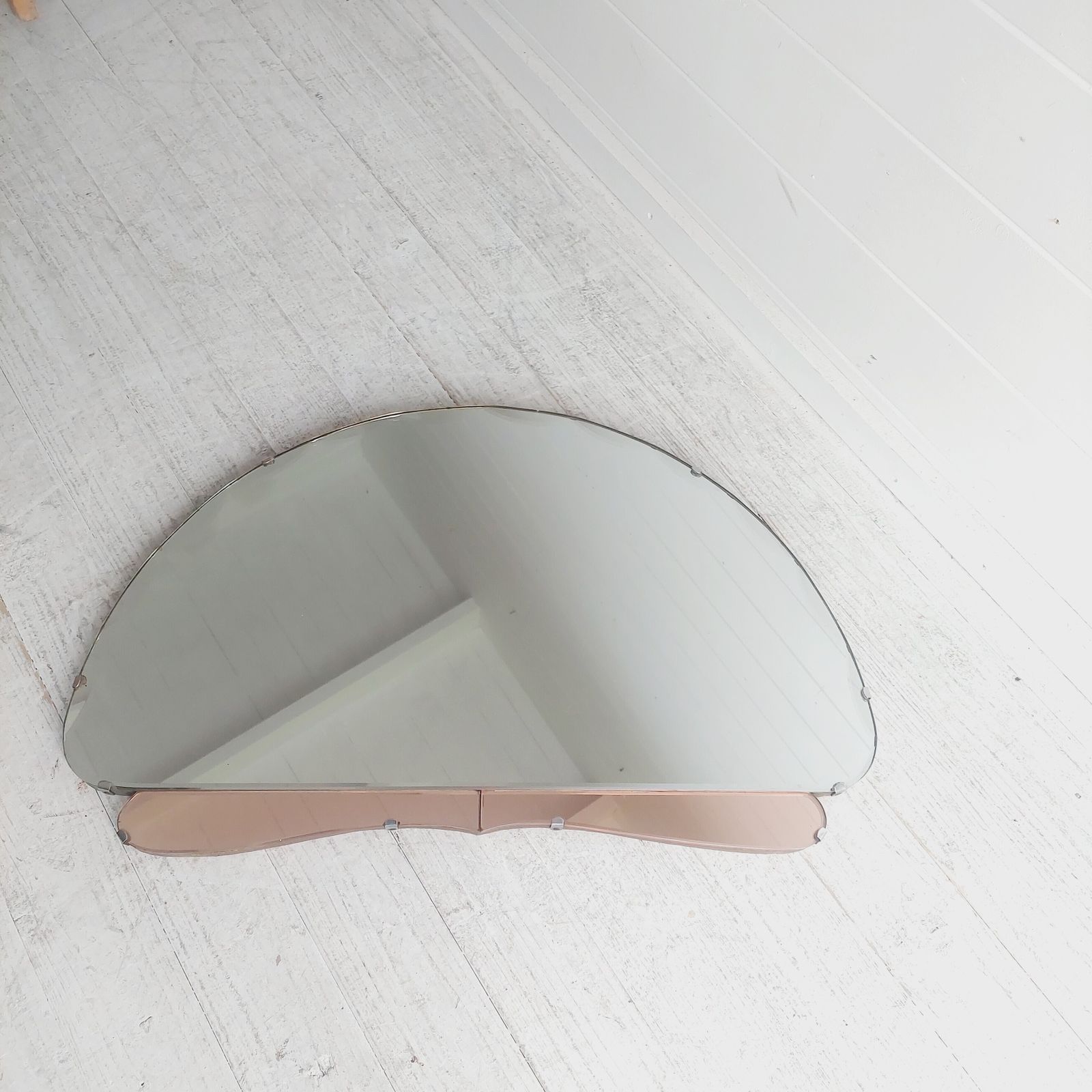 Art Deco Wall Mirror Eclectic Beveled Peach Coloured Glass Panels Original Backing Chain C1920s 30s photo 290.0