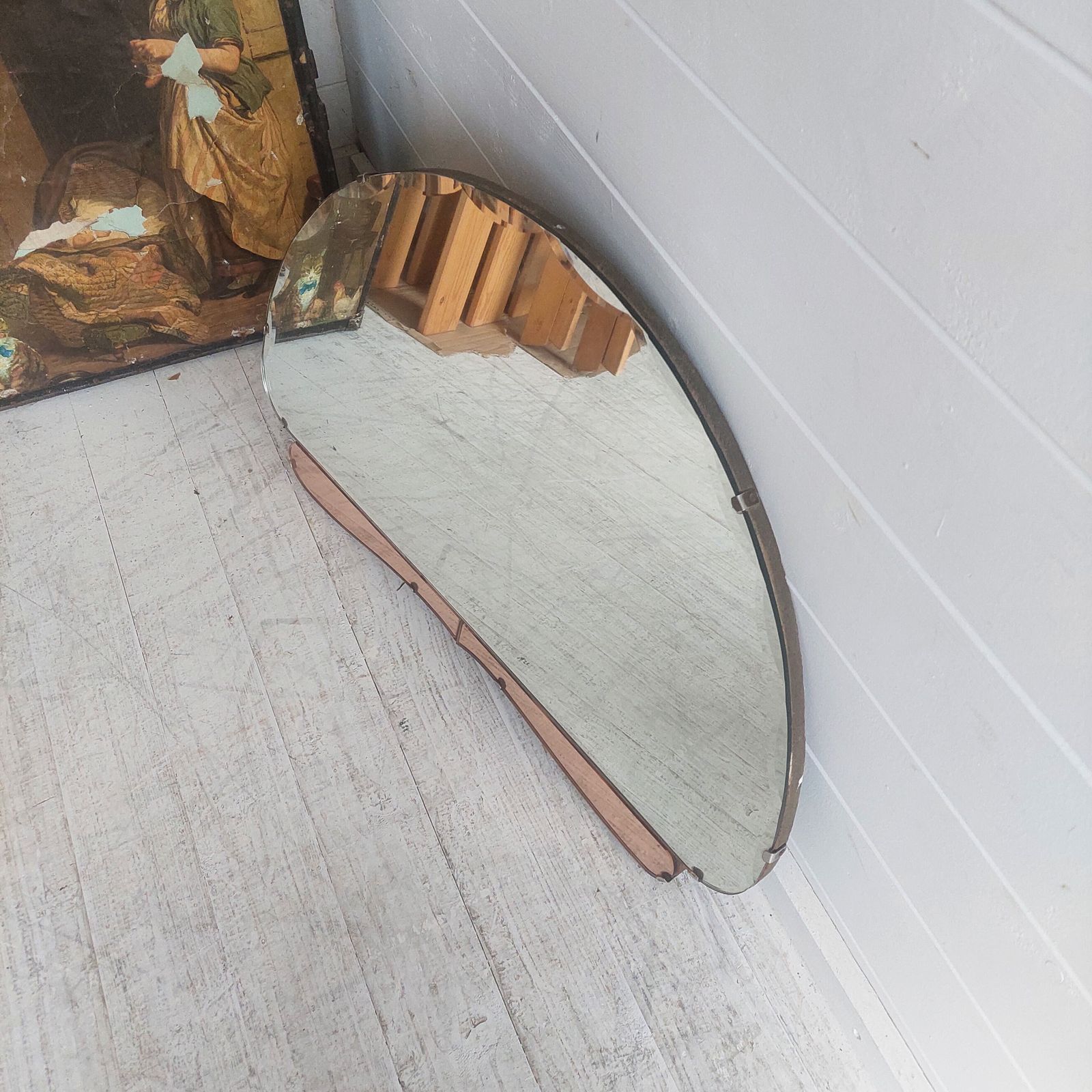 photo furniture Art Deco Wall Mirror Eclectic Beveled Peach Coloured Glass Panels Original Backing Chain C1920s 30s