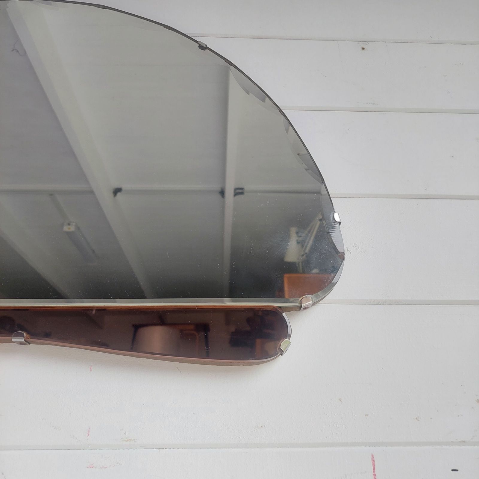 photo buy Art Deco Wall Mirror Eclectic Beveled Peach Coloured Glass Panels Original Backing Chain C1920s 30s