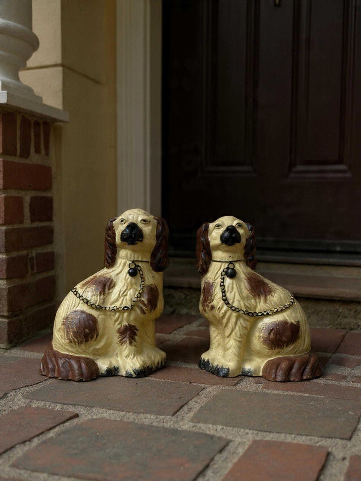 photo for sale Victorian Pair Of Cast Iron Fireside Dogs / Doorstops   English Hand Painted Late 19th Century