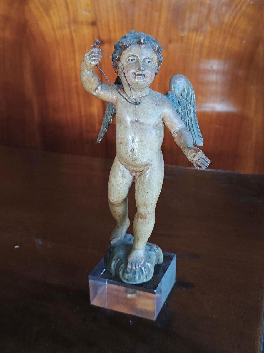 Antique Polychrome Wooden Cherub   Italy, 18th Century