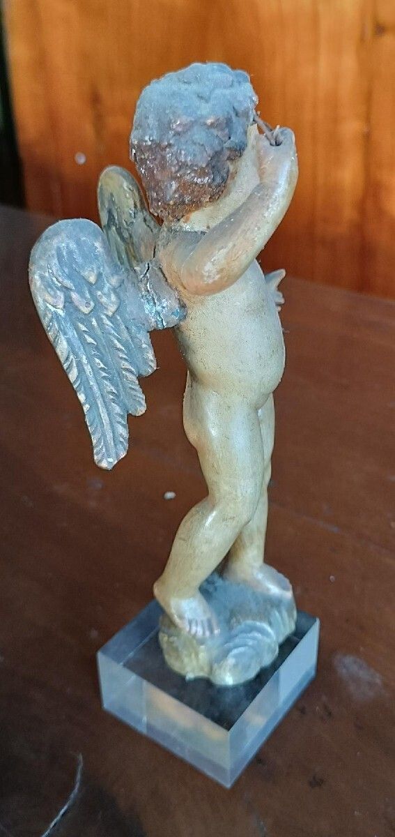 Antique Polychrome Wooden Cherub   Italy, 18th Century photo vintage