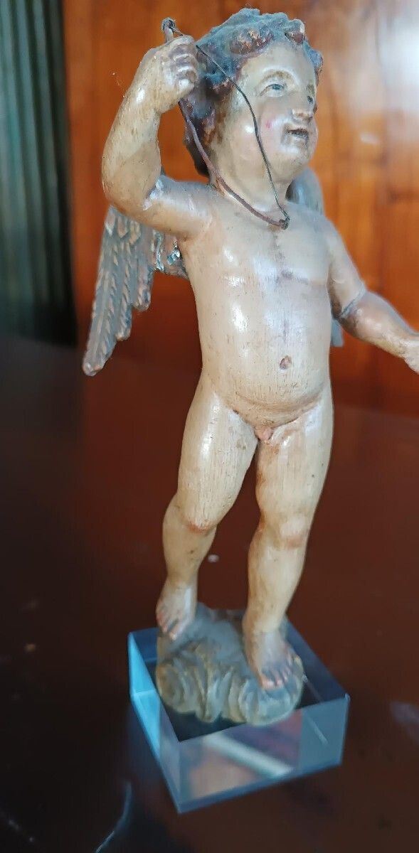 photo for sale Antique Polychrome Wooden Cherub   Italy, 18th Century