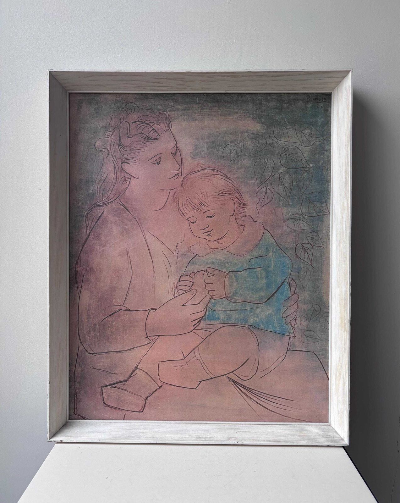 1950s–60s Framed Picasso Mother And Child Print, Mid Century Modern Wall Art, After Picasso photo Art