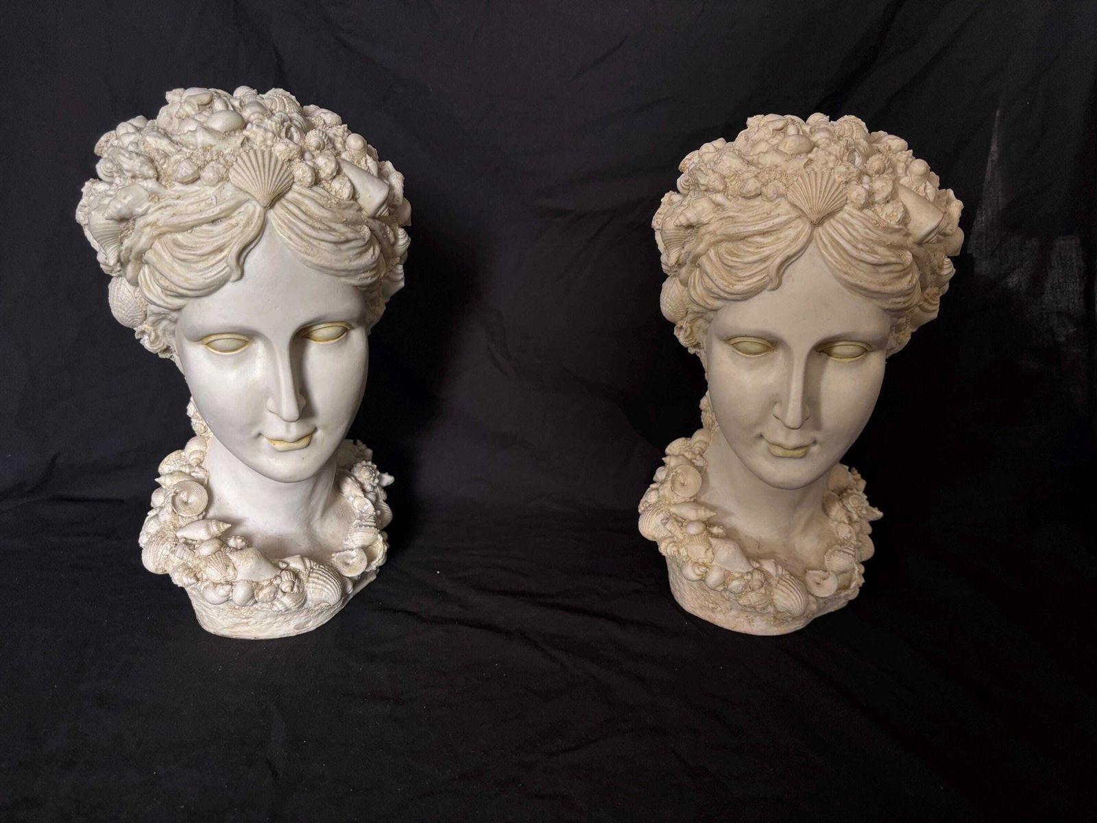 Antique Style Seashell Busts Cast Resin Neoclassical Ladies Busts Figurines photo furniture