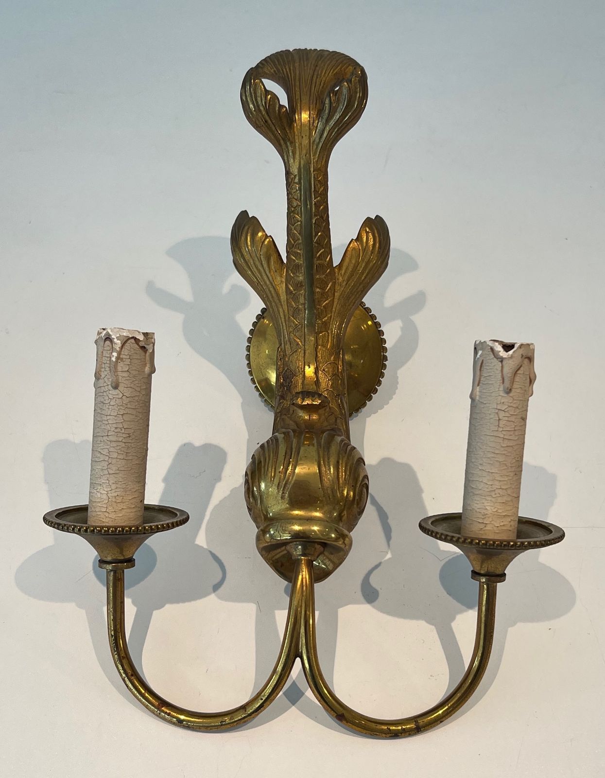 Pair Of Bronze Dolphin Wall Sconces By Maison Jansen photo 1650.0